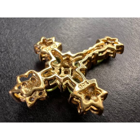 Vintage 10K Yellow Gold Tsavorite and Golden Beryl Cross Pendant – Samuel Aaron - Picture 5 of 10